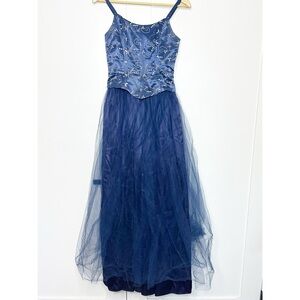 Jessica McClintock Gunne Sax Vintage 90’s Blue Formal Tulle Corset Gown 3/4 prom